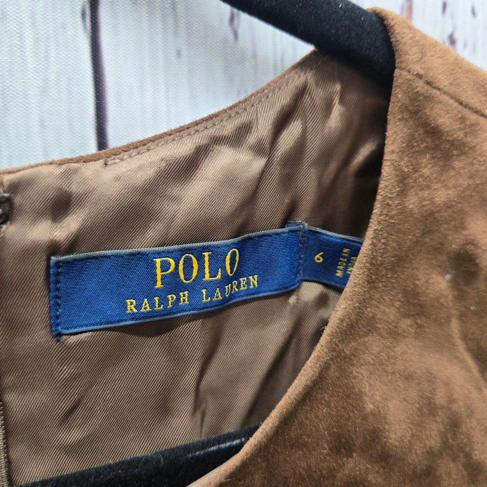 Polo Ralph Lauren Suede Dress Brown Sleeveless Knee Length Fit Flare Women Sz 6 - Picture 2 of 13
